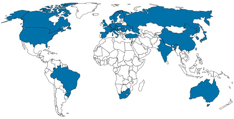 Abbildung 1: Übersicht zur internationalen Verteilung des Teilnehmerfeldes des PTB Ex PTS